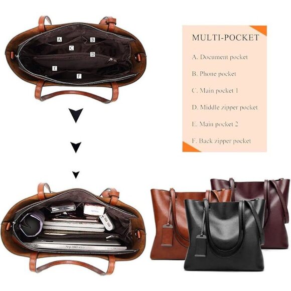 Women Top Handle Satchel Handbags Shoulder Bag , 1-abrown - Picture 4 of 7